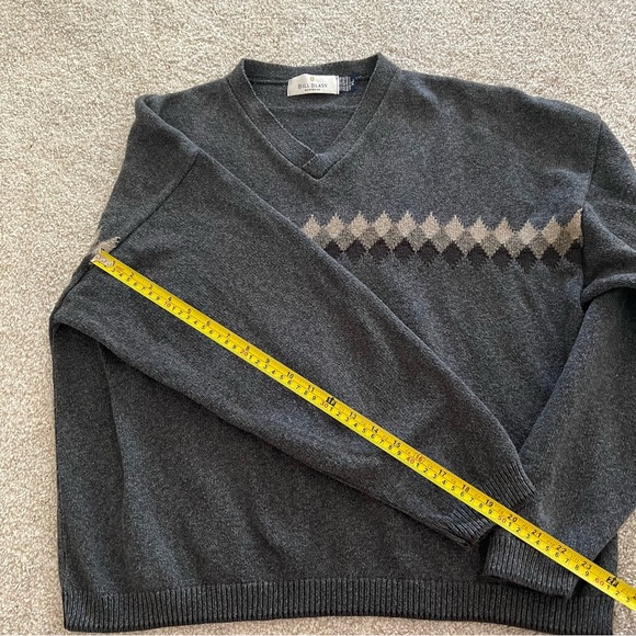 Bill Blass Cotton Charcoal Knit Sweater w Beige Diamond stripe all around XL - Picture 8 of 8